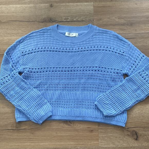 RD STYLE Talulla Pointelle Blue Crewneck Crochet Knit Sweater.Sz Small - Picture 2 of 4